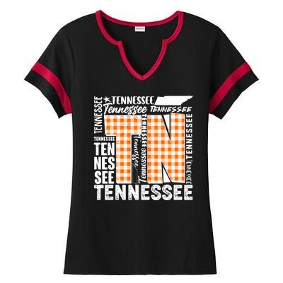 Tennessee State College Sports Fan Word Text Art Ladies Halftime Notch Neck Tee