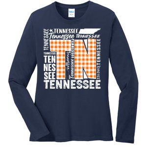 Tennessee State College Sports Fan Word Text Art Ladies Long Sleeve Shirt