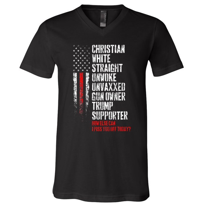 Trump Supporter Christian White Straight Unwoke Unvaxxed V-Neck T-Shirt