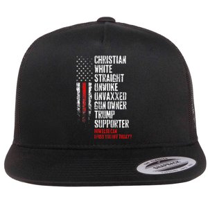 Trump Supporter Christian White Straight Unwoke Unvaxxed Flat Bill Trucker Hat