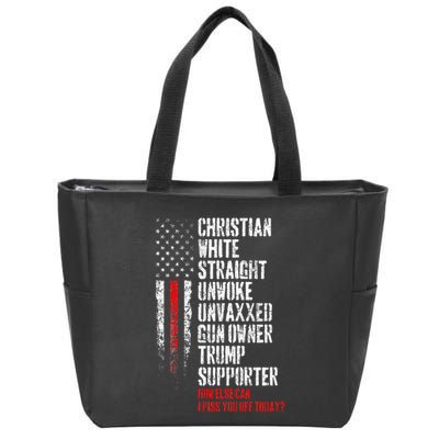 Trump Supporter Christian White Straight Unwoke Unvaxxed Zip Tote Bag