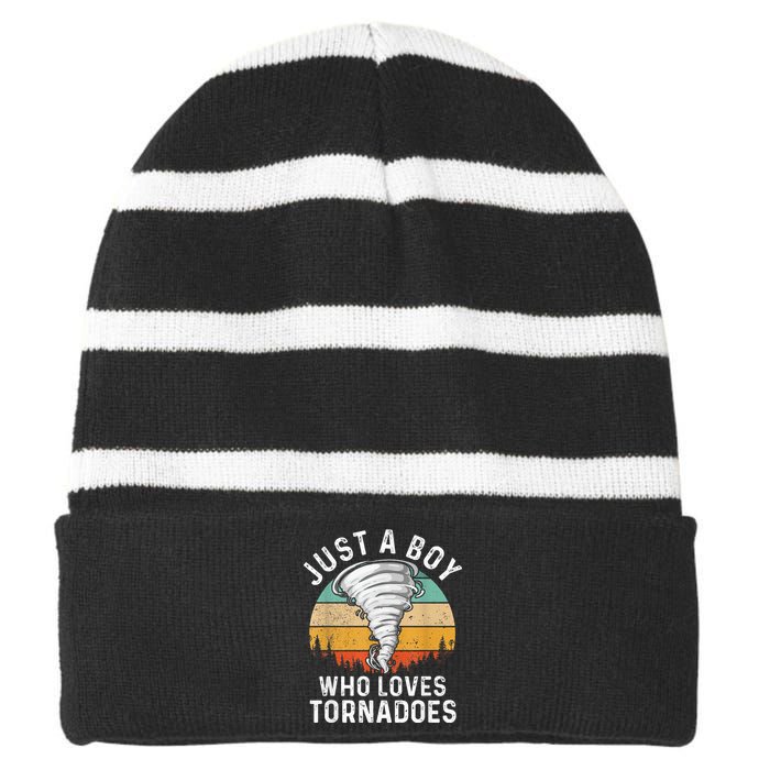 Tornado Storm Chasing Twister Hurricane Striped Beanie with Solid Band