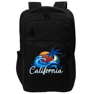 Tropical Sunset Cali Beach Waves Surfing USA California Impact Tech Backpack