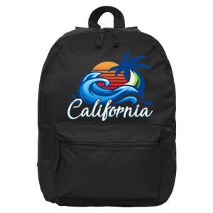 Tropical Sunset Cali Beach Waves Surfing USA California 16 in Basic Backpack