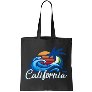 Tropical Sunset Cali Beach Waves Surfing USA California Tote Bag