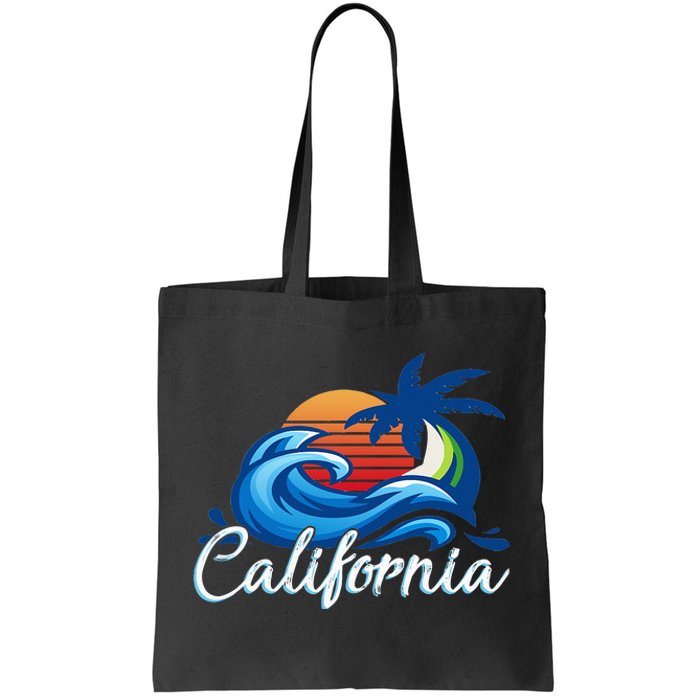 Tropical Sunset Cali Beach Waves Surfing USA California Tote Bag