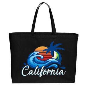 Tropical Sunset Cali Beach Waves Surfing USA California Cotton Canvas Jumbo Tote