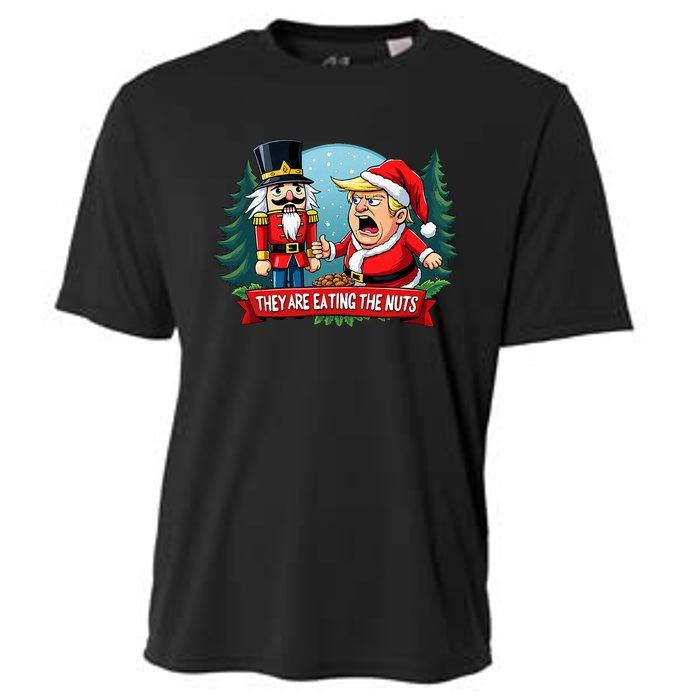 Trump Santa Claus With Nutcracker They Are Eating The Nuts Cooling Performance Crew T-Shirt