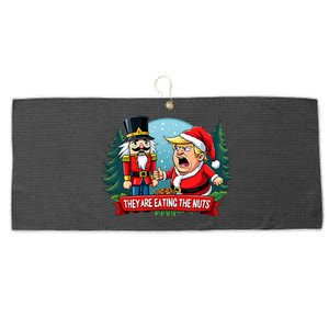 Trump Santa Claus With Nutcracker They Are Eating The Nuts Large Microfiber Waffle Golf Towel