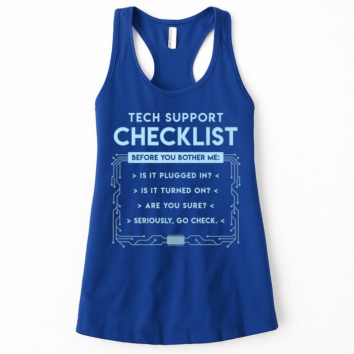 Tech Support Checklist Funny Computer Geek Sysadmin Gift Women's Racerback Tank
