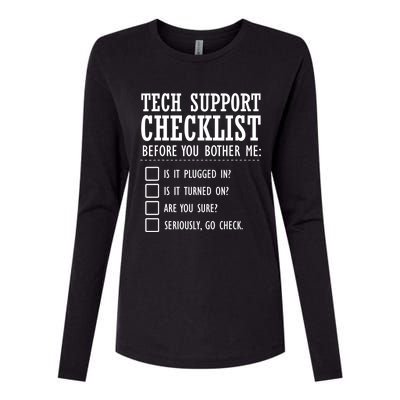 Tech Support Checklist Funny Computer Geek Sysadmin Gift Womens Cotton Relaxed Long Sleeve T-Shirt