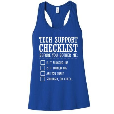 Tech Support Checklist Funny Computer Geek Sysadmin Gift Women's Racerback Tank