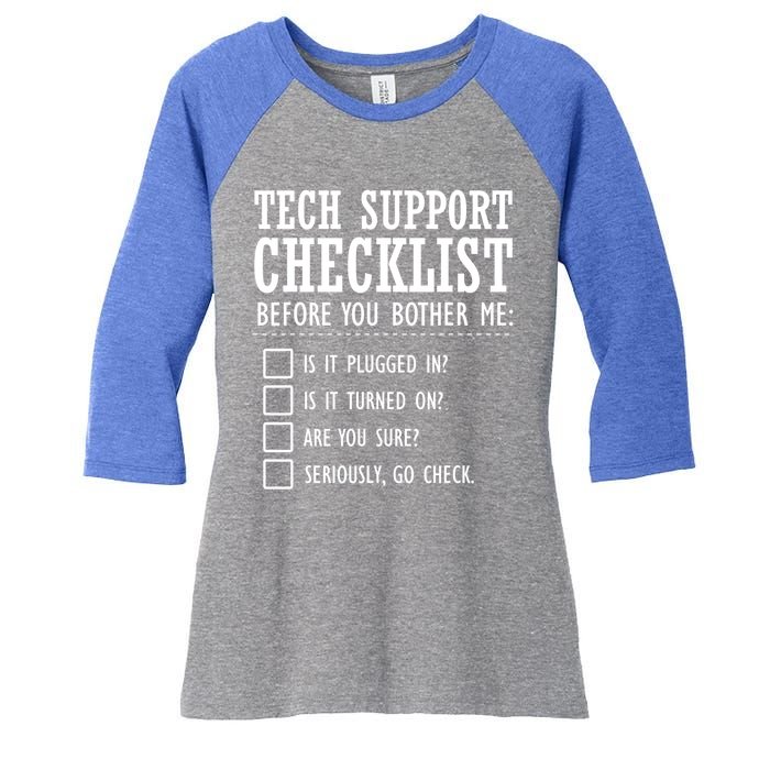 Tech Support Checklist Funny Computer Geek Sysadmin Gift Women's Tri-Blend 3/4-Sleeve Raglan Shirt