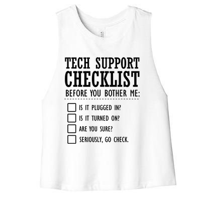 Tech Support Checklist Funny Computer Geek Sysadmin Gift Women's Racerback Cropped Tank