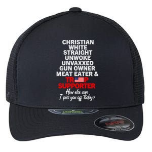 Trump Supporter Christian White Straight Unwoke Unvaxxed Flexfit Unipanel Trucker Cap