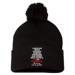 Trump Supporter Christian White Straight Unwoke Unvaxxed Pom Pom 12in Knit Beanie