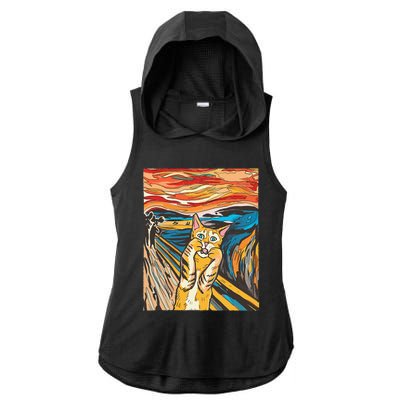 The Scream Cat Parody Funny Cat Parody Art Painting Ladies PosiCharge Tri-Blend Wicking Draft Hoodie Tank