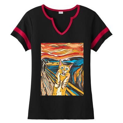 The Scream Cat Parody Funny Cat Parody Art Painting Ladies Halftime Notch Neck Tee