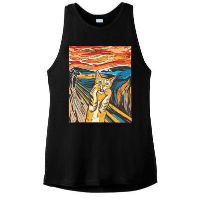 The Scream Cat Parody Funny Cat Parody Art Painting Ladies PosiCharge Tri-Blend Wicking Tank