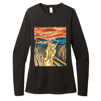 The Scream Cat Parody Funny Cat Parody Art Painting Womens CVC Long Sleeve Shirt