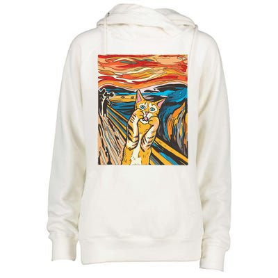 The Scream Cat Parody Funny Cat Parody Art Painting Womens Funnel Neck Pullover Hood