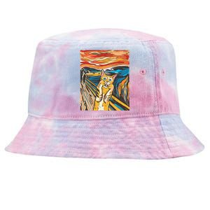 The Scream Cat Parody Funny Cat Parody Art Painting Tie-Dyed Bucket Hat