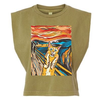 The Scream Cat Parody Funny Cat Parody Art Painting Garment-Dyed Women's Muscle Tee