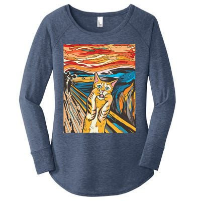 The Scream Cat Parody Funny Cat Parody Art Painting Women's Perfect Tri Tunic Long Sleeve Shirt