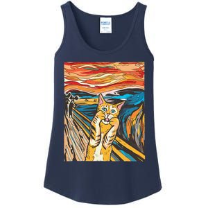 The Scream Cat Parody Funny Cat Parody Art Painting Ladies Essential Tank