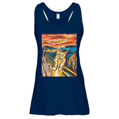 The Scream Cat Parody Funny Cat Parody Art Painting Ladies Essential Flowy Tank