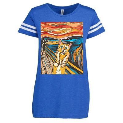 The Scream Cat Parody Funny Cat Parody Art Painting Enza Ladies Jersey Football T-Shirt