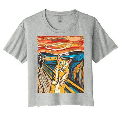 The Scream Cat Parody Funny Cat Parody Art Painting Women's Crop Top Tee