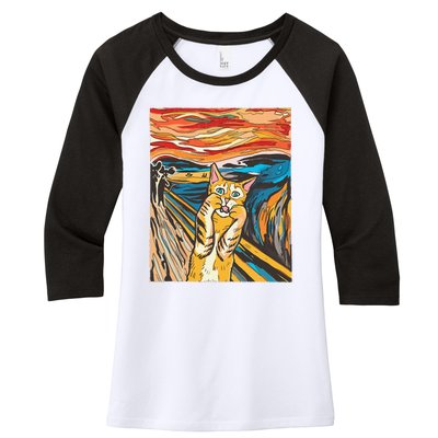 The Scream Cat Parody Funny Cat Parody Art Painting Women's Tri-Blend 3/4-Sleeve Raglan Shirt