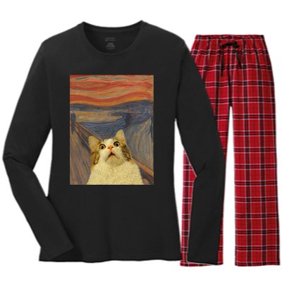 The Scream Cat Funny Classic Painting Women's Long Sleeve Flannel Pajama Set 