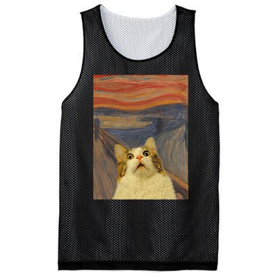 The Scream Cat Funny Classic Painting Mesh Reversible Basketball Jersey Tank