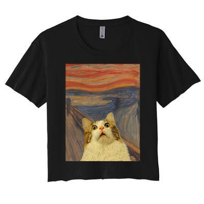 The Scream Cat Funny Classic Painting Women's Crop Top Tee