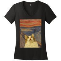 The Scream Cat Funny Classic Painting Women's V-Neck T-Shirt