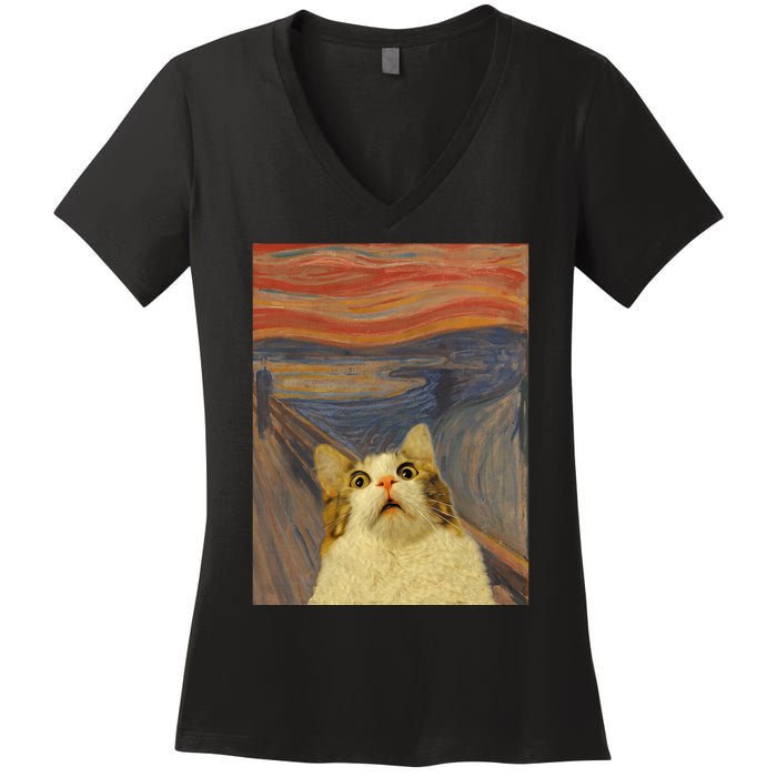 The Scream Cat Funny Classic Painting Women's V-Neck T-Shirt