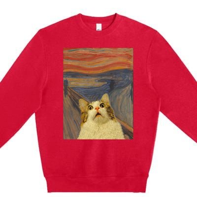 The Scream Cat Funny Classic Painting Premium Crewneck Sweatshirt