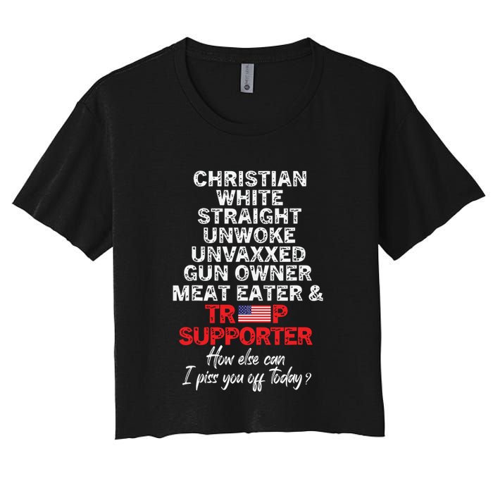 Trump Supporter Christian White Straight Unwoke Unvaxxed Women's Crop Top Tee