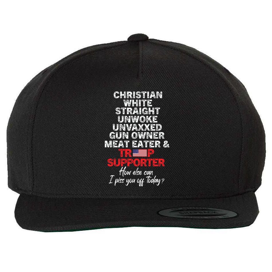 Trump Supporter Christian White Straight Unwoke Unvaxxed Wool Snapback Cap
