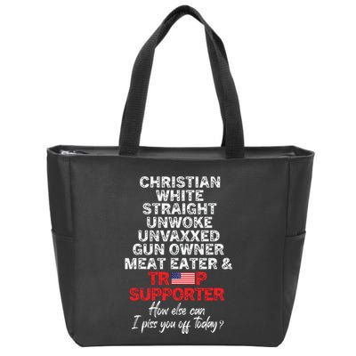 Trump Supporter Christian White Straight Unwoke Unvaxxed Zip Tote Bag