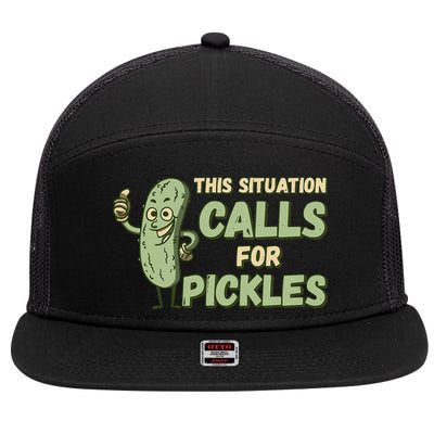 This Situation Calls For Pickles Funny Pickle 7 Panel Mesh Trucker Snapback Hat