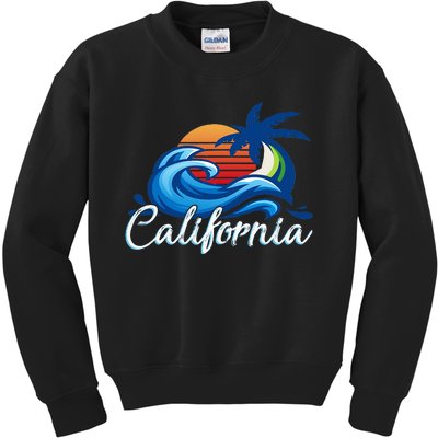 Tropical Sunset Cali Beach Waves Surfing Usa California Kids Sweatshirt