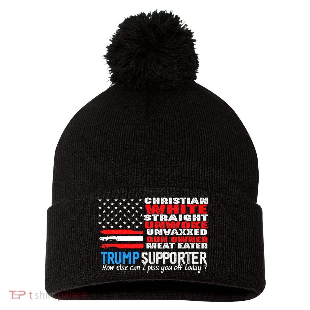 Trump Supporter Christian White Straight Unwoke Unvaxxed Pom Pom 12in Knit Beanie