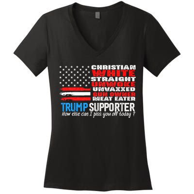 Trump Supporter Christian White Straight Unwoke Unvaxxed Women's V-Neck T-Shirt
