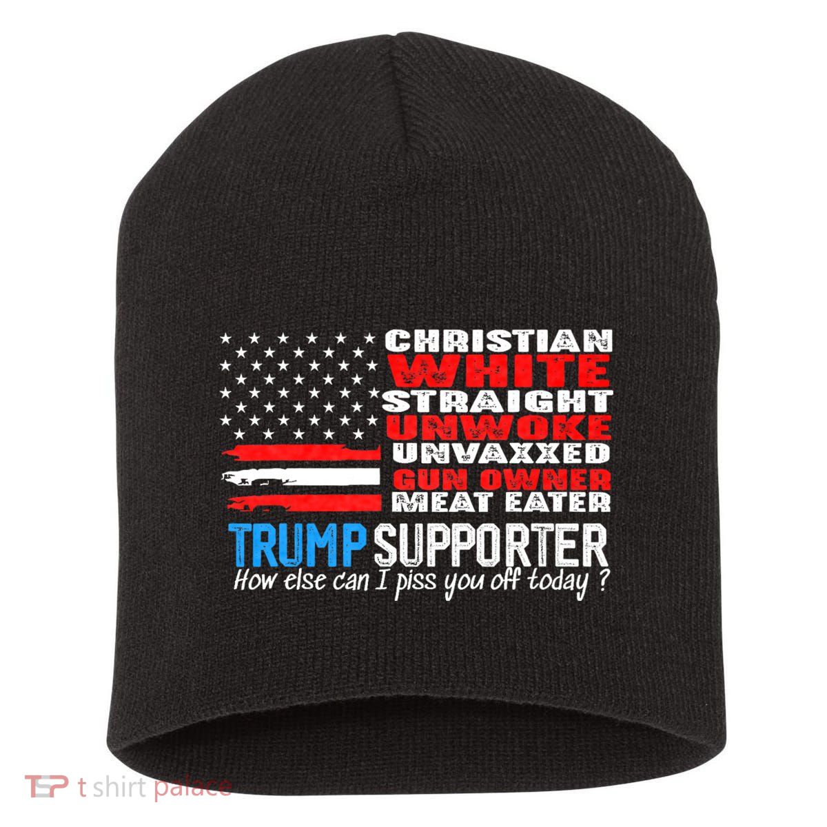 Trump Supporter Christian White Straight Unwoke Unvaxxed Short Acrylic Beanie