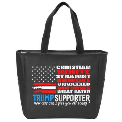 Trump Supporter Christian White Straight Unwoke Unvaxxed Zip Tote Bag