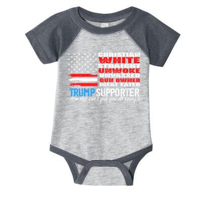 Trump Supporter Christian White Straight Unwoke Unvaxxed Infant Baby Jersey Bodysuit