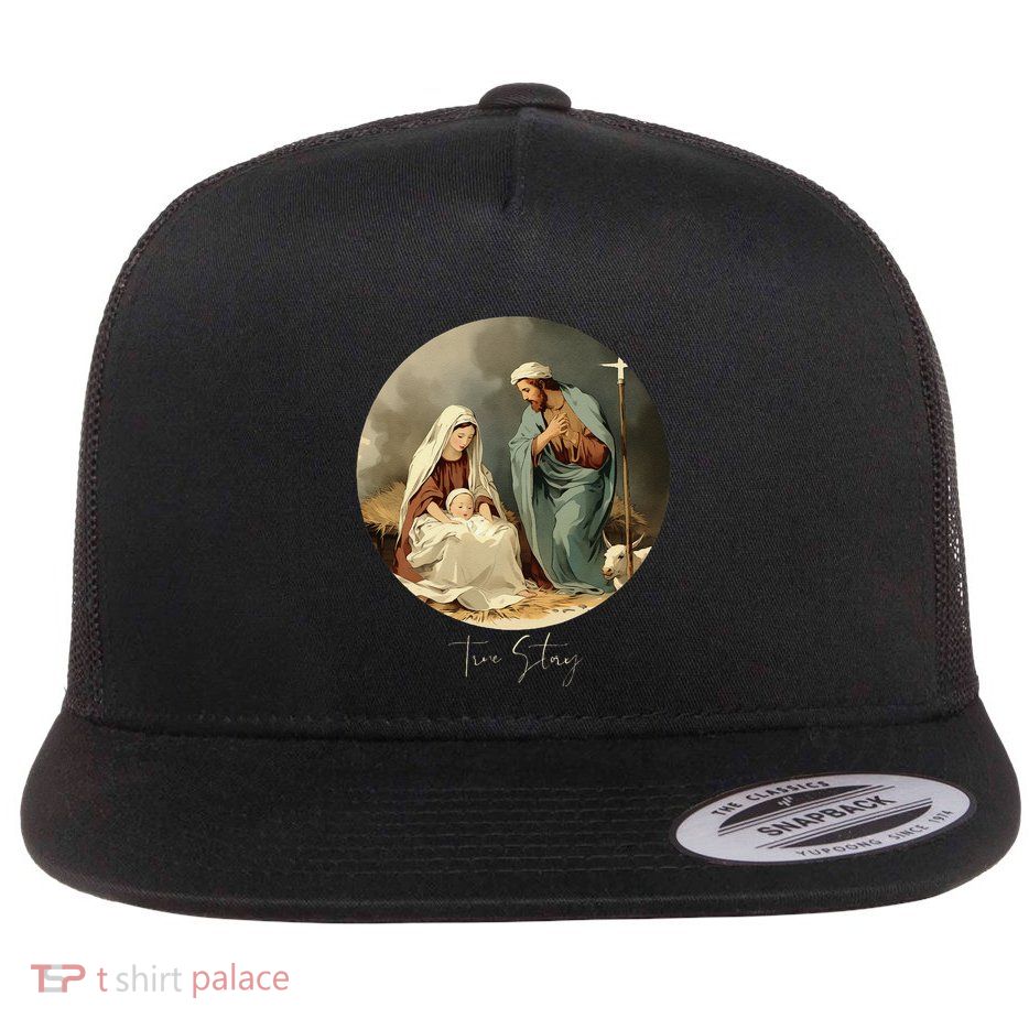 True Story Christmas Nativity Jesus Christian Flat Bill Trucker Hat